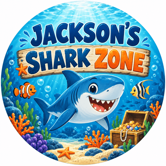 Rusty Rooster Fabrication & Design Personalized Full-Color Steel Sign Personalized Shark Zone Kids Round Steel Sign (Sub A31)