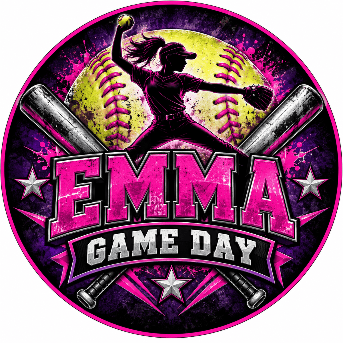 Rusty Rooster Fabrication & Design Personalized Full-Color Steel Sign Personalized Softball Game Day Round Steel Sign (Sub A95)