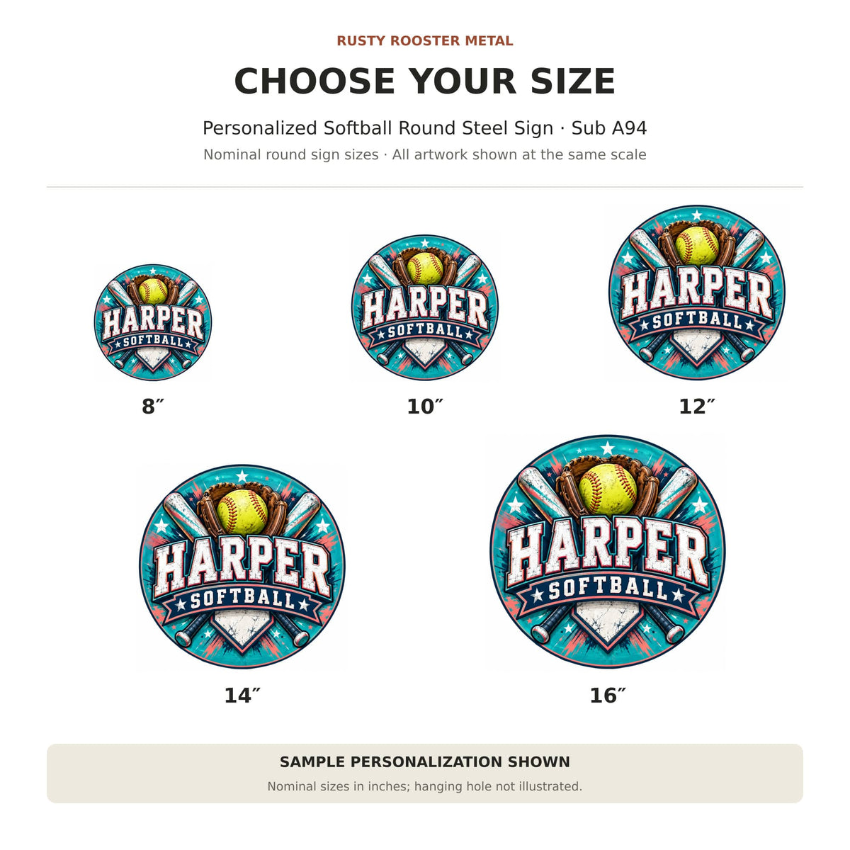 Rusty Rooster Fabrication & Design Personalized Full-Color Steel Sign Personalized Softball Round Steel Sign (Sub A94)