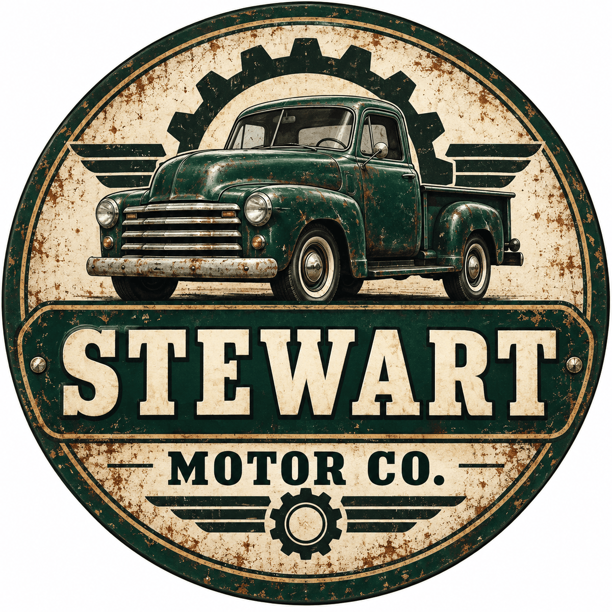 Rusty Rooster Fabrication & Design Personalized Full-Color Steel Sign Personalized Vintage Truck Motor Company Round Steel Sign (Sub A21)