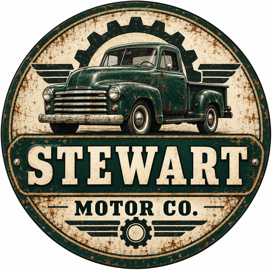 Rusty Rooster Fabrication & Design Personalized Full-Color Steel Sign Personalized Vintage Truck Motor Company Round Steel Sign (Sub A21)