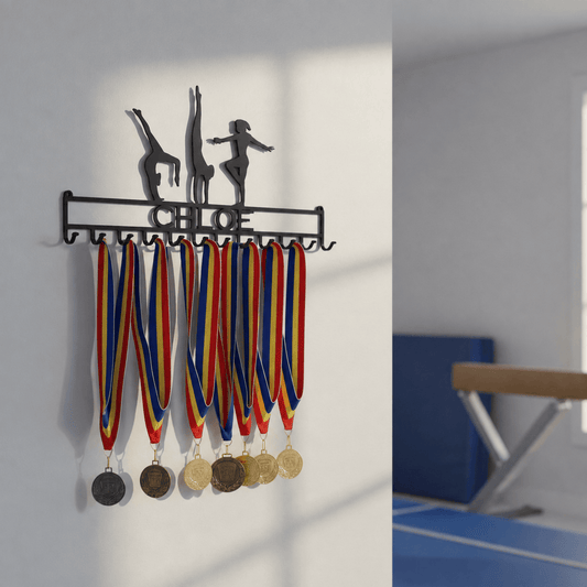 Rusty Rooster Fabrication & Design Personalized Girls Gymnastics Medal Rack – Custom Name Display (U1)