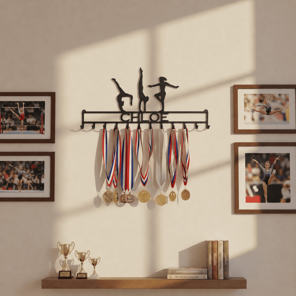 Rusty Rooster Fabrication & Design Personalized Girls Gymnastics Medal Rack – Custom Name Display (U1)