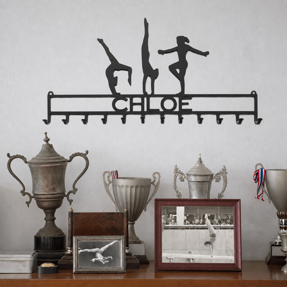 Rusty Rooster Fabrication & Design Personalized Girls Gymnastics Medal Rack – Custom Name Display (U1)