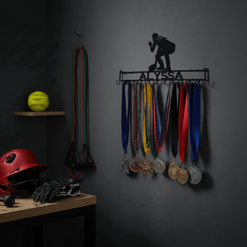 Rusty Rooster Fabrication & Design Personalized Girls Softball Medal Holder – 12 Hooks (I19)