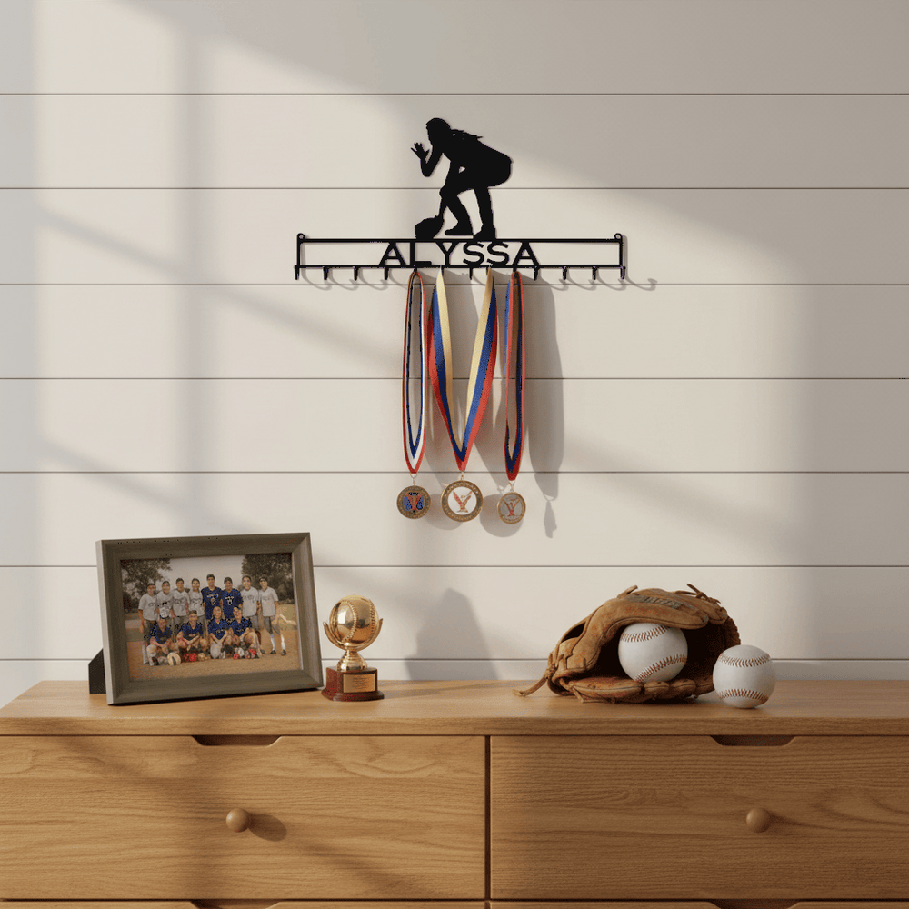 Rusty Rooster Fabrication & Design Personalized Girls Softball Medal Holder – 12 Hooks (I19)