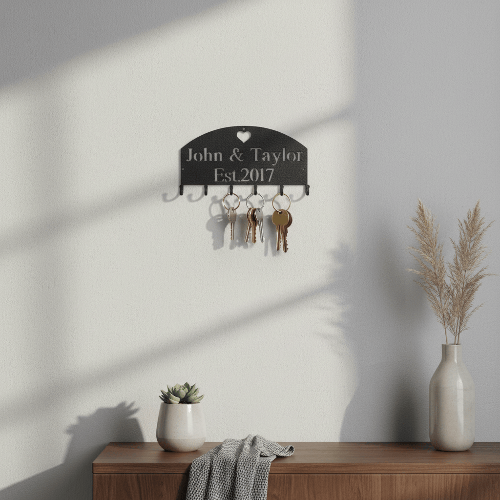 Rusty Rooster Fabrication & Design Personalized Key Holder with Heart and Personalized Text Field (K29)