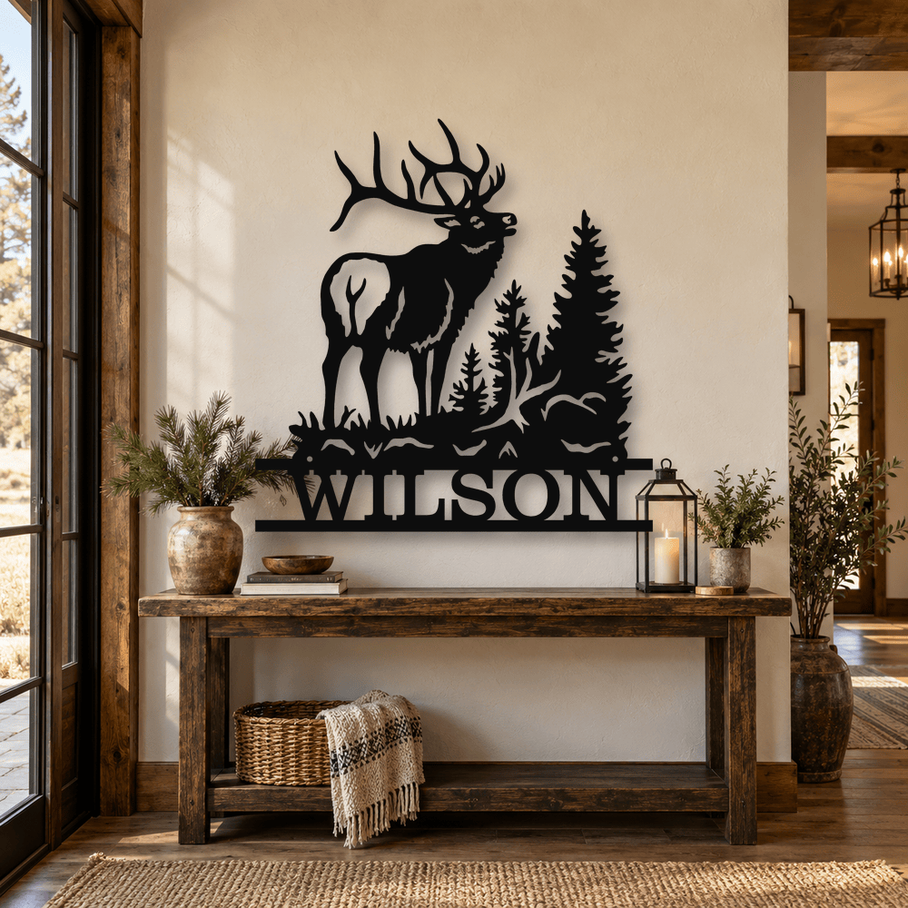 Rusty Rooster Fabrication & Design Personalized Metal Sign Personalized Elk Family Name Metal Sign (D84)