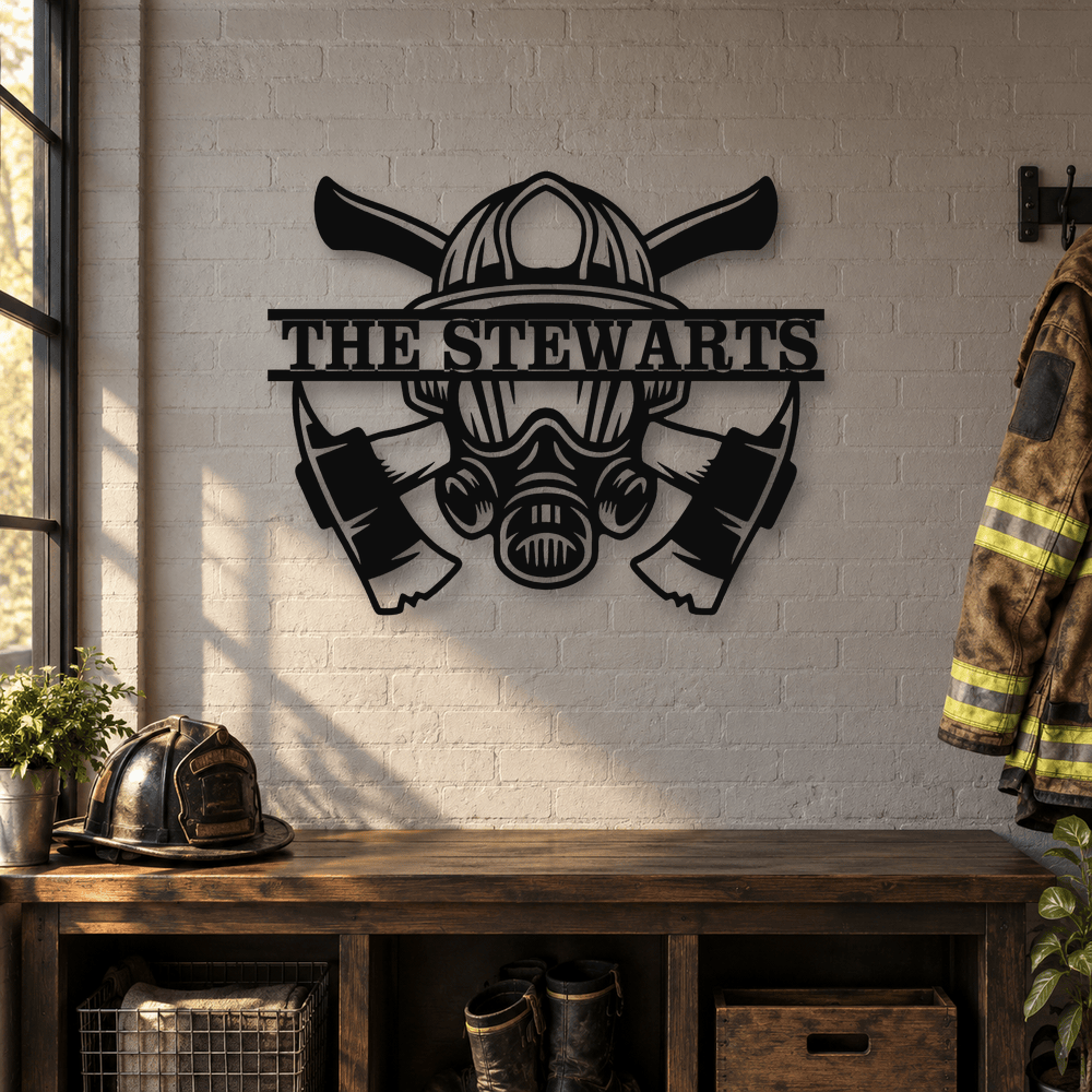 Rusty Rooster Fabrication & Design Personalized Metal Sign Personalized Firefighter Family Name Metal Sign (D85)