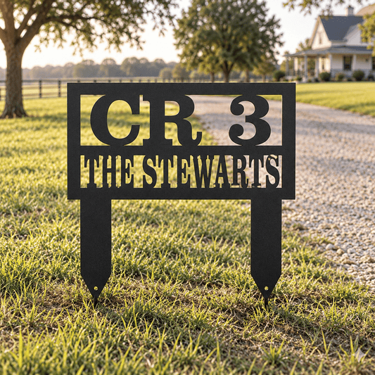 Rusty Rooster Fabrication & Design Personalized Metal Yard Sign Personalized Road & Family Name Metal Yard Sign (D77)