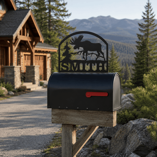 Rusty Rooster Fabrication & Design Personalized Moose Metal Mailbox Topper – Custom Family Name Sign (D30)