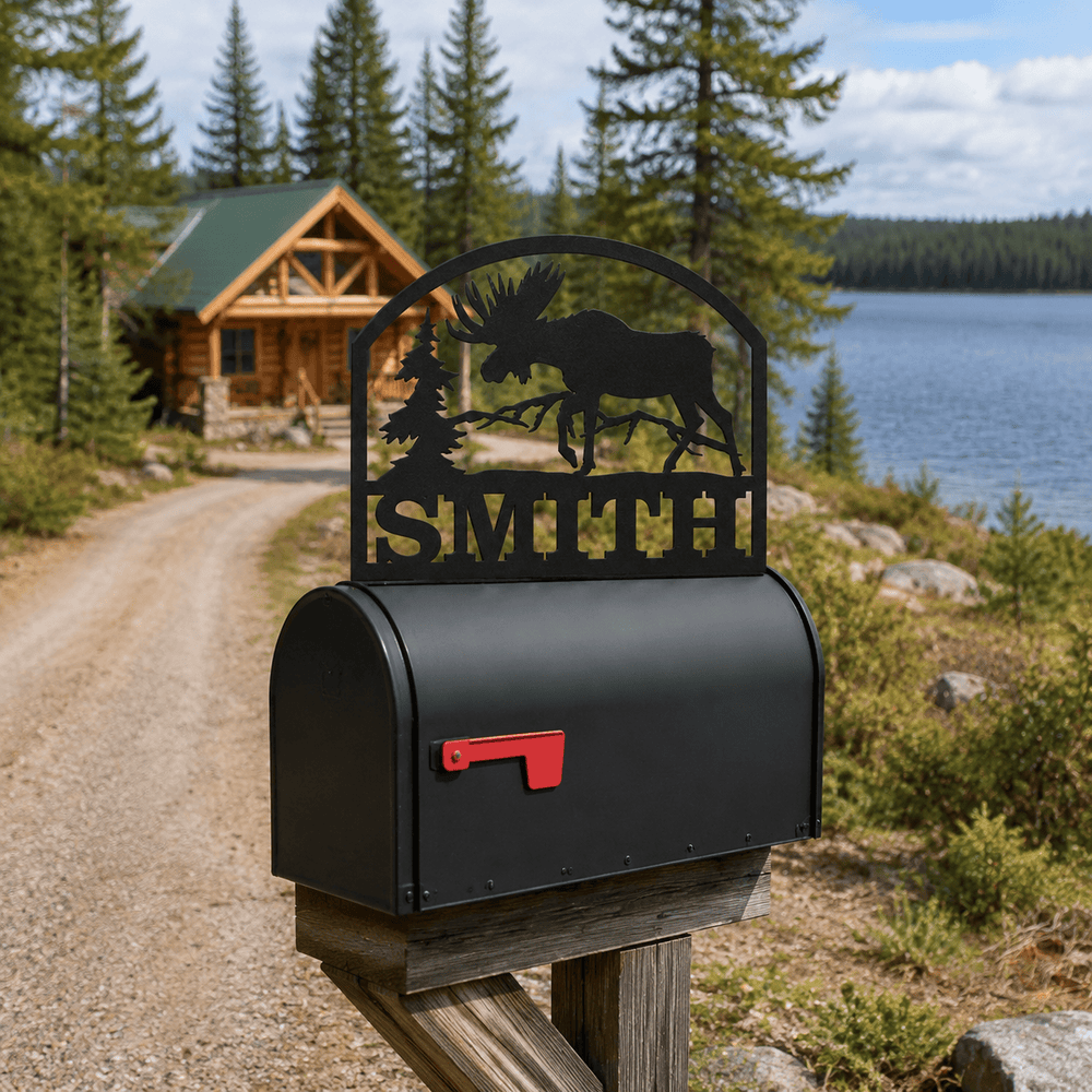 Rusty Rooster Fabrication & Design Personalized Moose Metal Mailbox Topper – Custom Family Name Sign (D30)