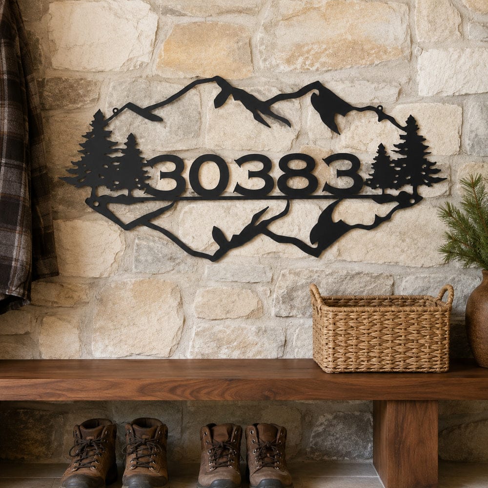 Rusty Rooster Fabrication & Design Personalized Mountain Address Sign – Cabin Wildlife Decor (K1)