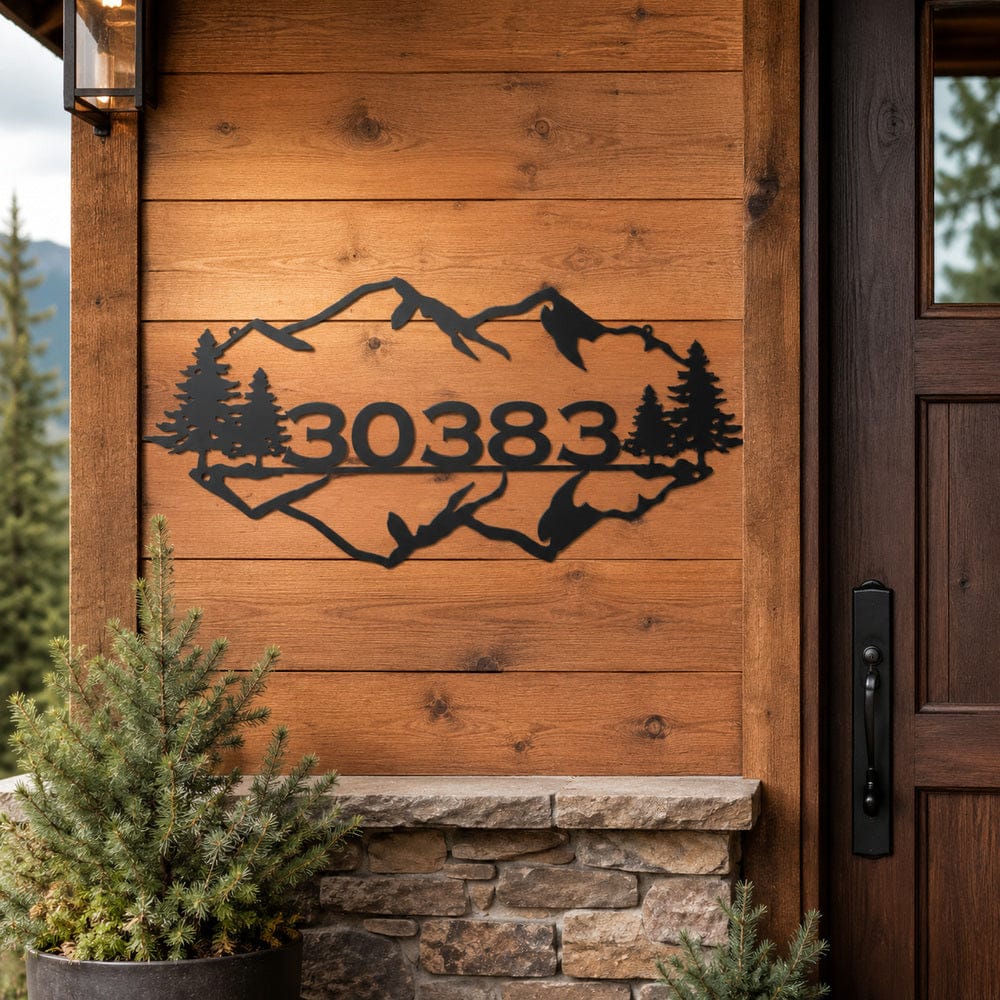 Rusty Rooster Fabrication & Design Personalized Mountain Address Sign – Cabin Wildlife Decor (K1)