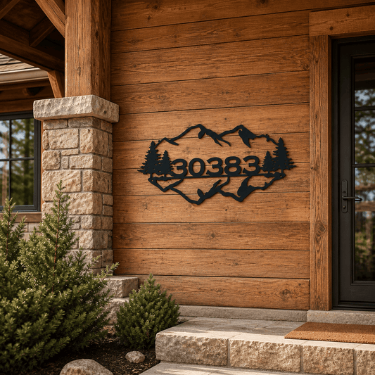 Rusty Rooster Fabrication & Design Personalized Mountain Address Sign – Cabin Wildlife Decor (K1)