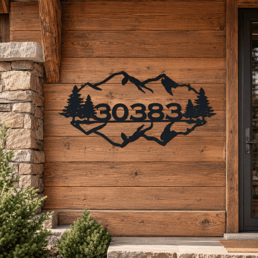 Personalized Mountain Address Sign – Wildlife Metal Wall Art