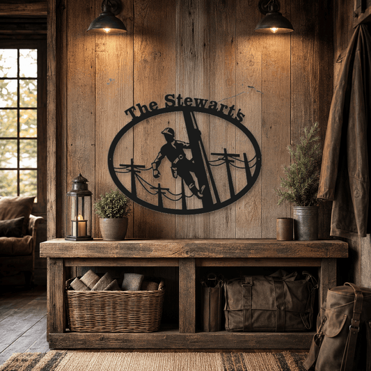 Rusty Rooster Fabrication & Design Personalized Oval Lineman Metal Sign (F38)