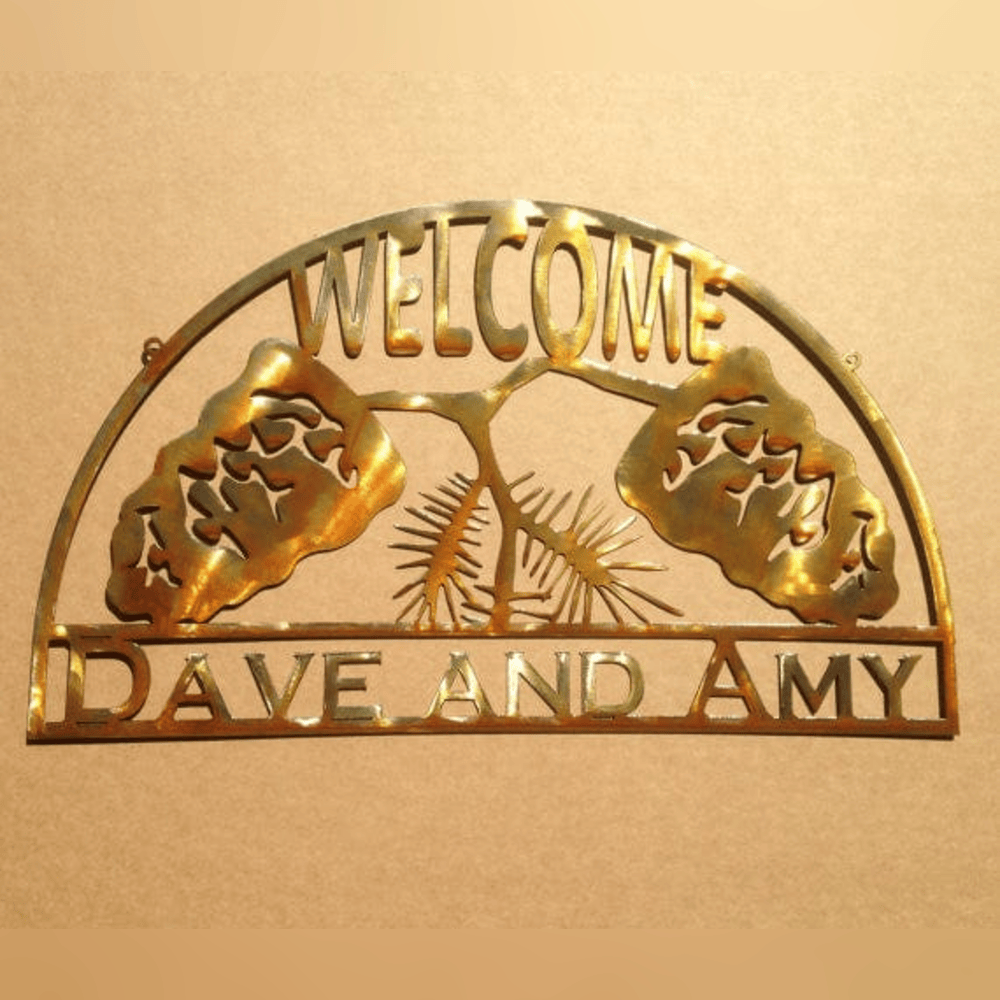 Rusty Rooster Fabrication & Design Personalized Pine Cone Welcome Metal Sign (W4)