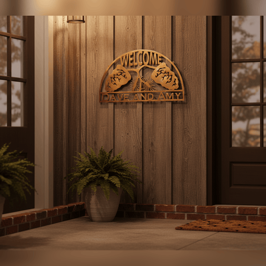 Rusty Rooster Fabrication & Design Personalized Pine Cone Welcome Metal Sign (W4)