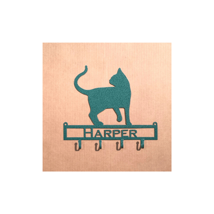 Rusty Rooster Fabrication & Design Personalized Purrfection: Cat with Custom Text Key Holder - Keep Your Keys in Feline Style!  (S10)