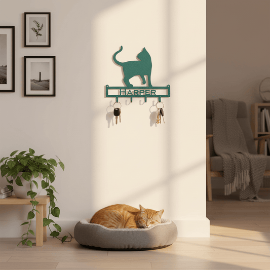 Rusty Rooster Fabrication & Design Personalized Purrfection: Cat with Custom Text Key Holder - Keep Your Keys in Feline Style!  (S10)