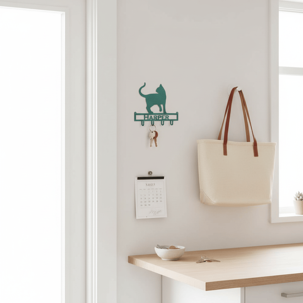Rusty Rooster Fabrication & Design Personalized Purrfection: Cat with Custom Text Key Holder - Keep Your Keys in Feline Style!  (S10)