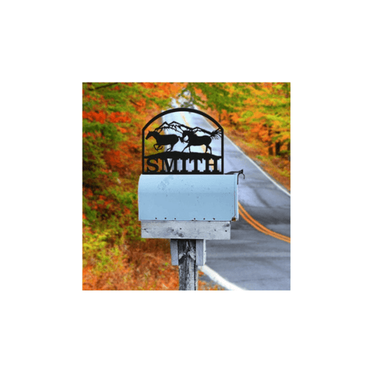 Rusty Rooster Fabrication & Design Personalized Running Horses and Mountains Mailbox Topper (D37)