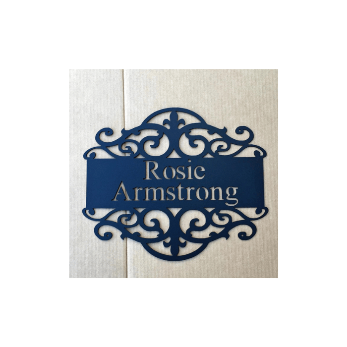Metal Personalized Sign with Fancy Scroll Design - Rusty Rooster Metal ...