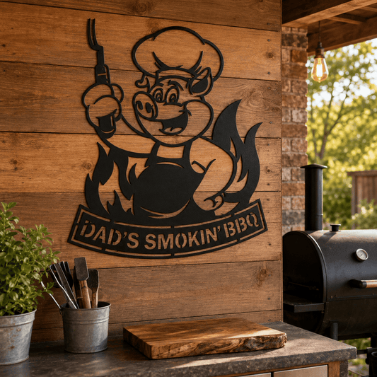 Rusty Rooster Fabrication & Design Personalized Smokey BBQ Pig Metal Sign (E50)