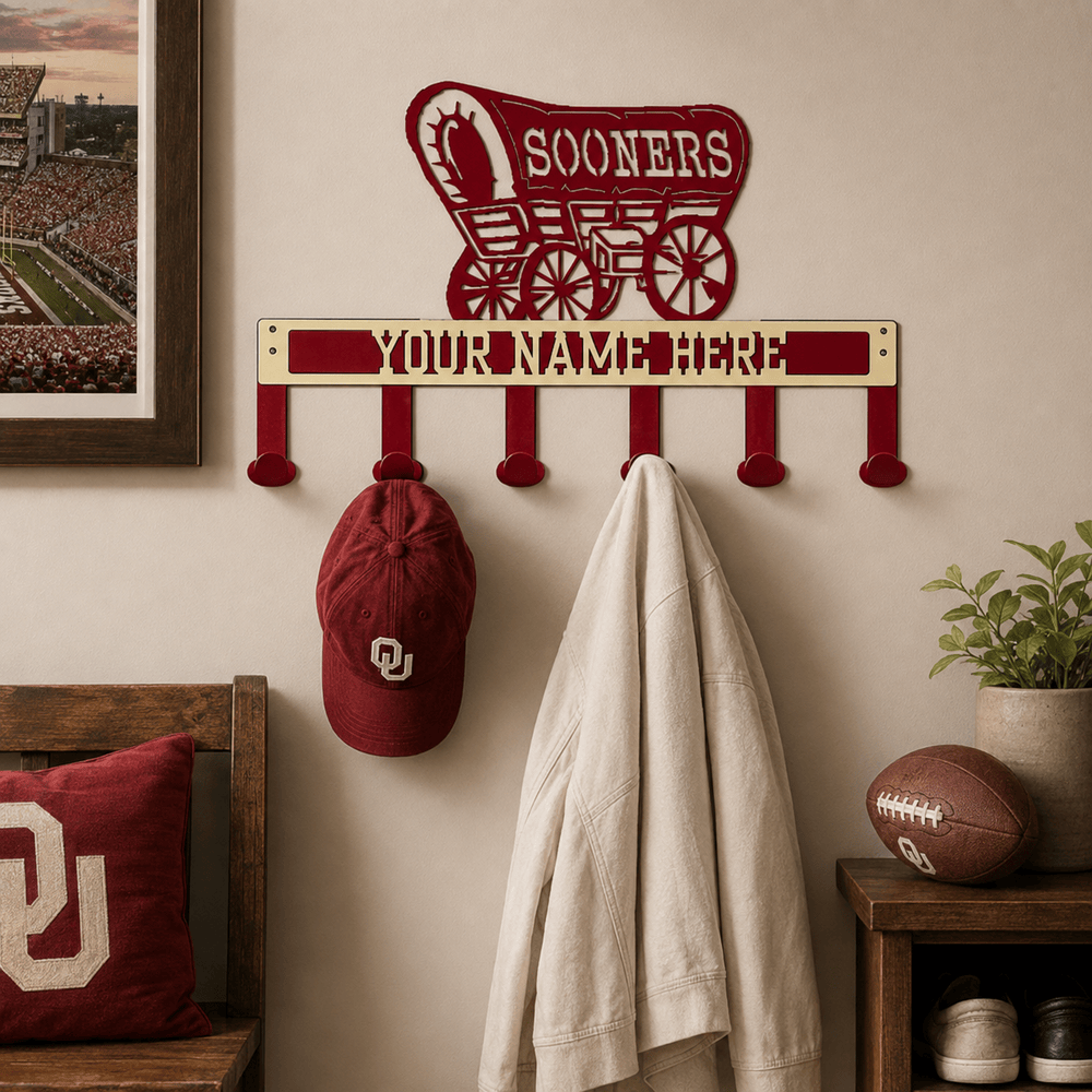 Rusty Rooster Fabrication & Design Personalized Sooner Schooner Coat & Hat Rack (B46)