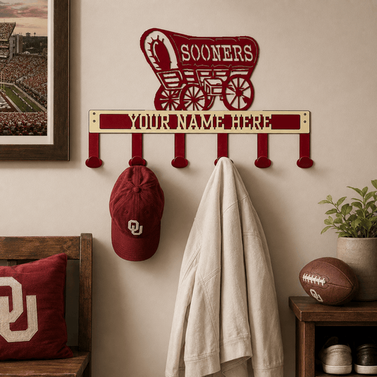 Rusty Rooster Fabrication & Design Personalized Sooner Schooner Coat & Hat Rack (B46)