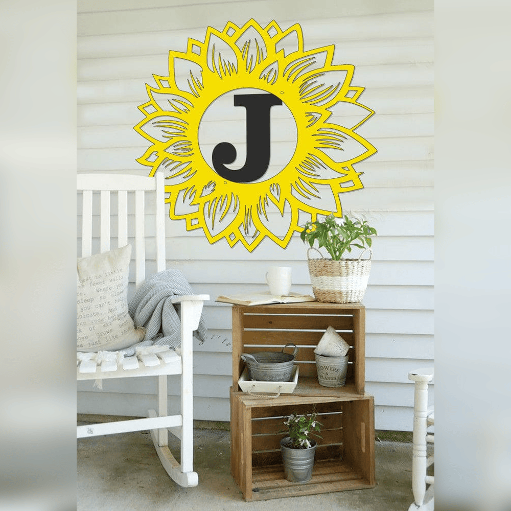 Rusty Rooster Fabrication & Design Personalized Sunflower Letter Monogram Metal Sign (Z35)