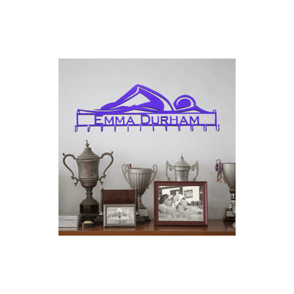 Rusty Rooster Fabrication & Design Personalized Swimming Lover’s Sign & Medal Rack (D14)