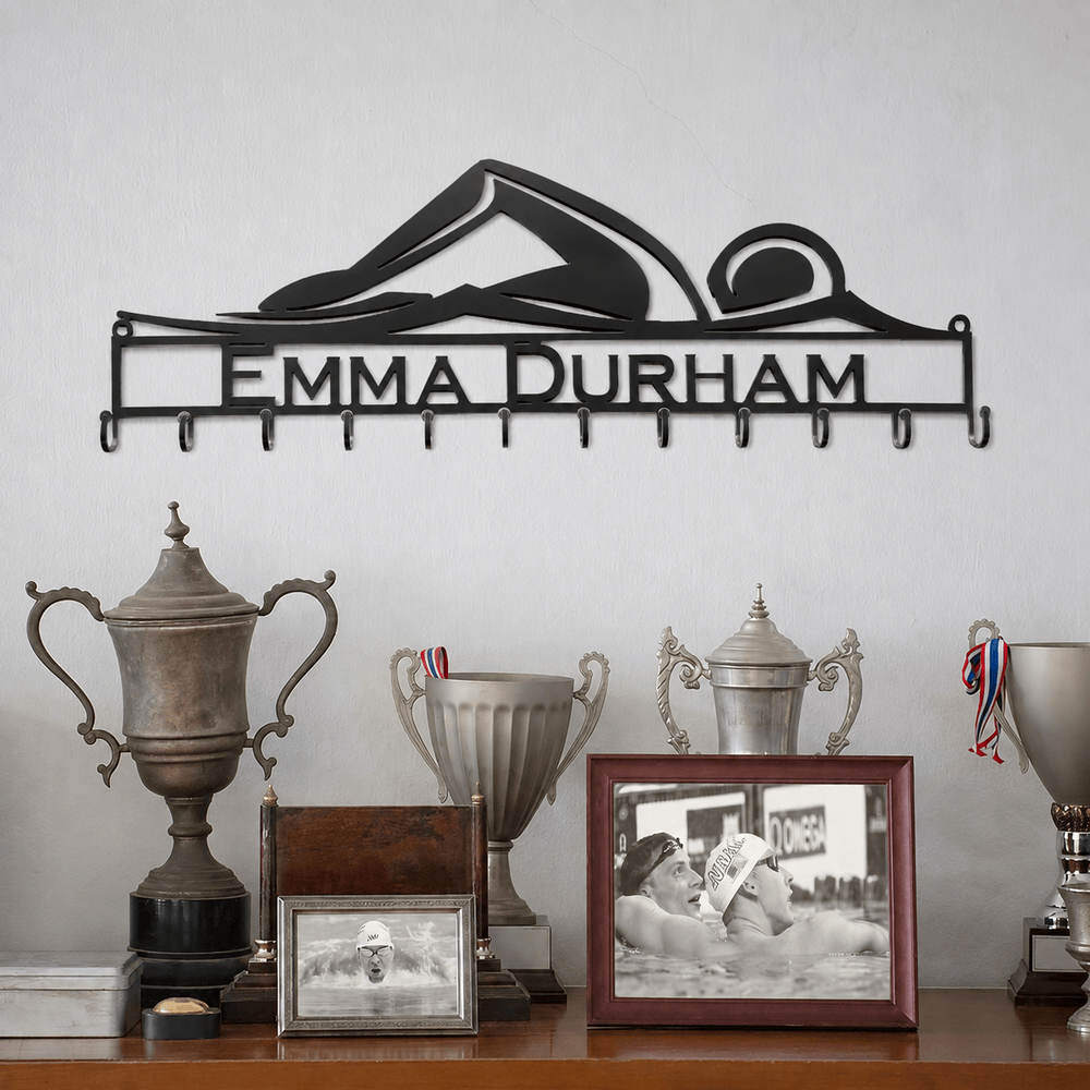 Rusty Rooster Fabrication & Design Personalized Swimming Medal Rack – Custom Swimmer Display (D14)
