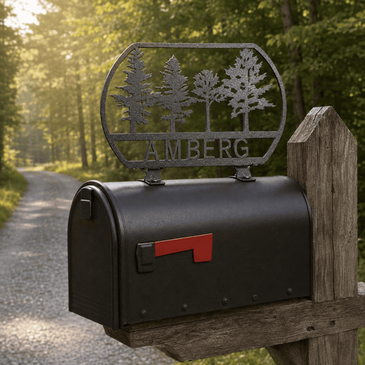 Rusty Rooster Fabrication & Design Personalized Trees Metal Mailbox Topper (V24)
