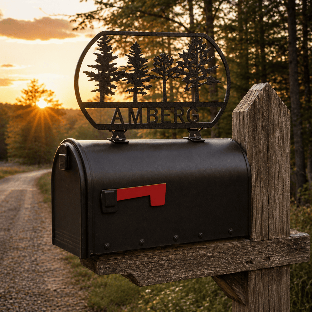 Rusty Rooster Fabrication & Design Personalized Trees Metal Mailbox Topper (V24)