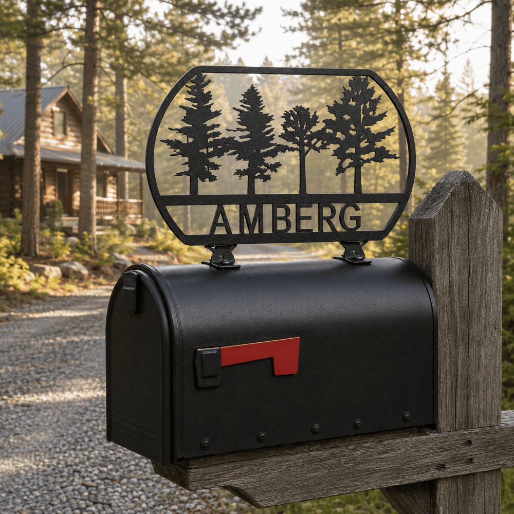 Rusty Rooster Fabrication & Design Personalized Trees Metal Mailbox Topper (V24)