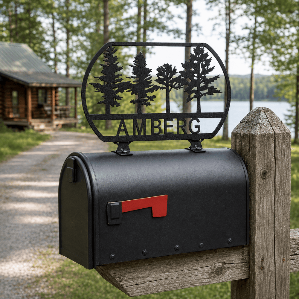Rusty Rooster Fabrication & Design Personalized Trees Metal Mailbox Topper (V24)