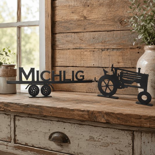 Rusty Rooster Fabrication & Design Personalized Vintage Tractor & Trailer Metal Sign (A29)