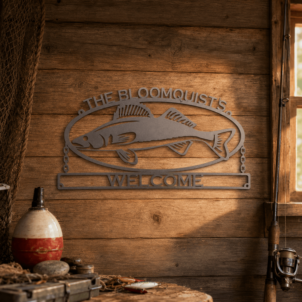 Rusty Rooster Fabrication & Design Personalized Walleye Metal Wall Sign (E36)