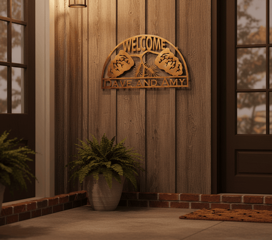 Rusty Rooster Fabrication & Design Personalized Welcome Sign with Pine Cones (W4)