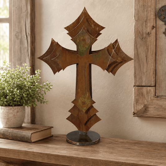3-Layer Freestanding Metal Cross – Rust Patina