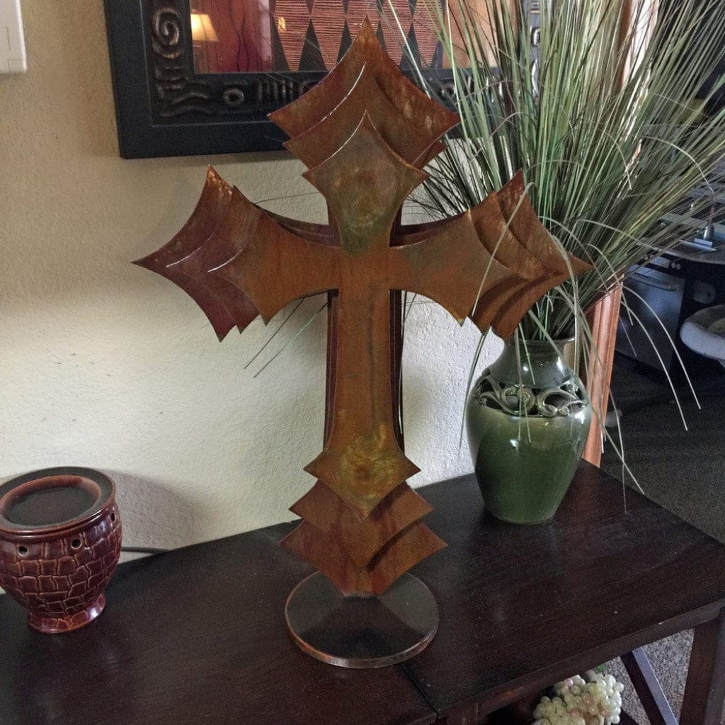 3-Layer Freestanding Metal Cross – Rust Patina