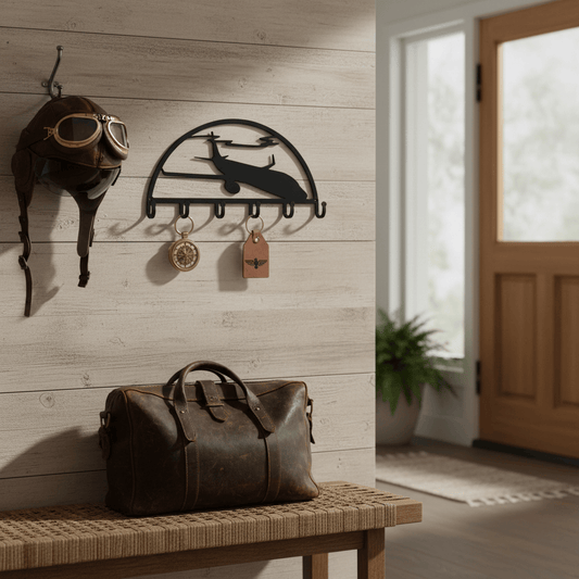 Rusty Rooster Fabrication & Design Physical product "Airborne Elegance: Key Holder with Airplane - Stay Organized in Style!" (N23)