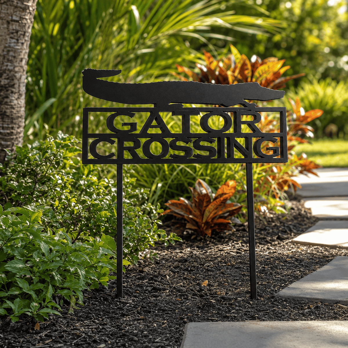 Rusty Rooster Fabrication & Design Physical product Alligator Crossing Metal Garden Stake (A10)
