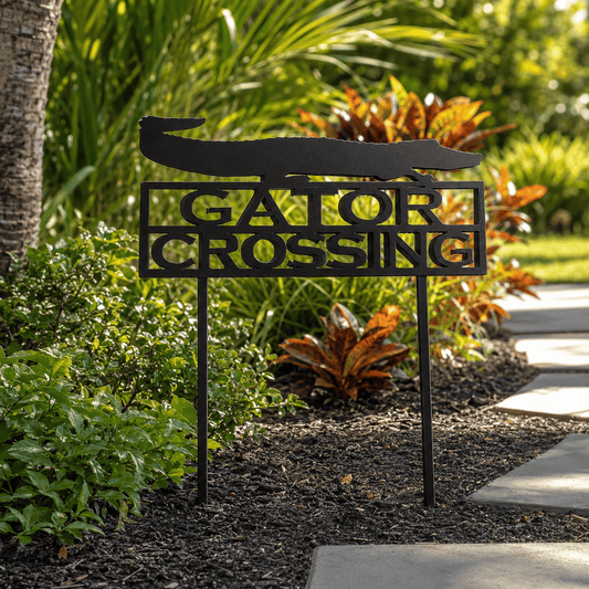 Rusty Rooster Fabrication & Design Physical product Alligator Crossing Metal Garden Stake (A10)