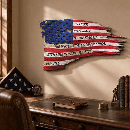 American Flag Metal Wall Art with Pledge of Allegiance