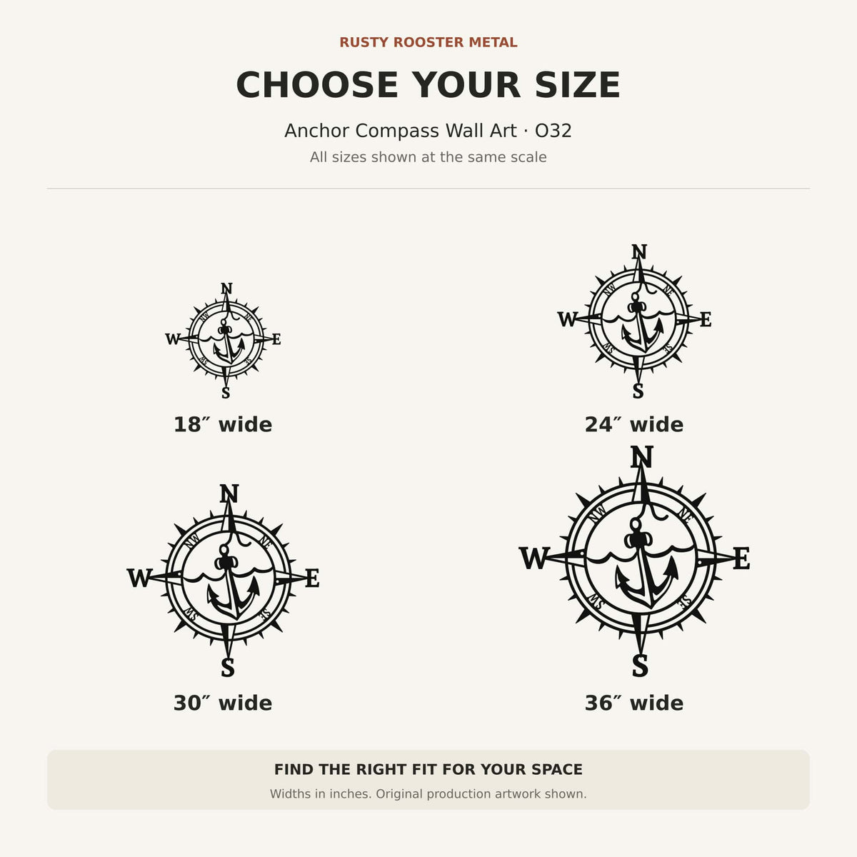Rusty Rooster Fabrication & Design Physical product Anchor Compass Metal Wall Art – Nautical Decor (O32)