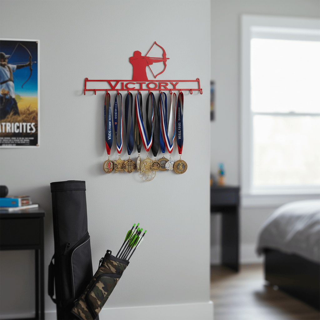 Rusty Rooster Fabrication & Design Physical product Archery Medal Rack with Personalized Text Field (W29)
