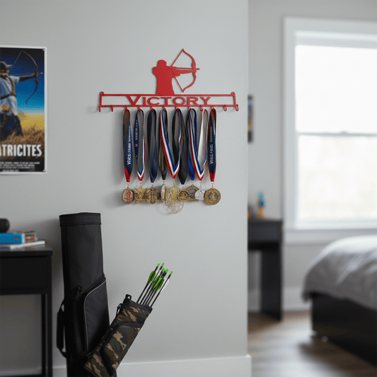 Rusty Rooster Fabrication & Design Physical product Archery Medal Rack with Personalized Text Field (W29)